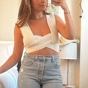 Crochet cross cross top with tie back